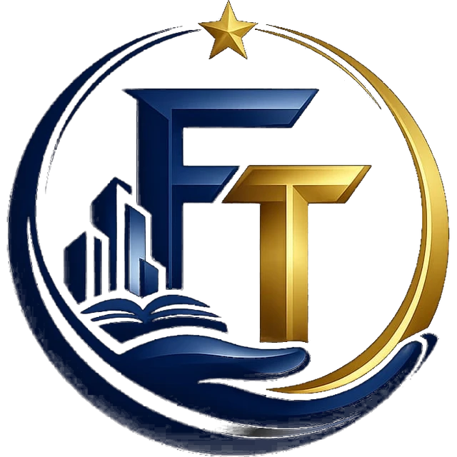 Falahtrust Enterprise logo: an F and T monogram beneath a star, with city buildings and an open book